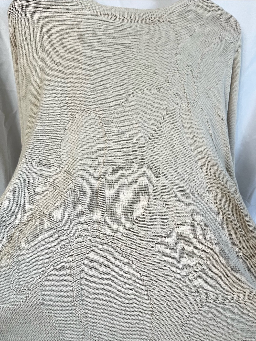Neutral Cream Floral-Textured Crew Neck Sweater